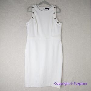 White House Black Market White Sleeveless Sheath Dress with Silver Buttons